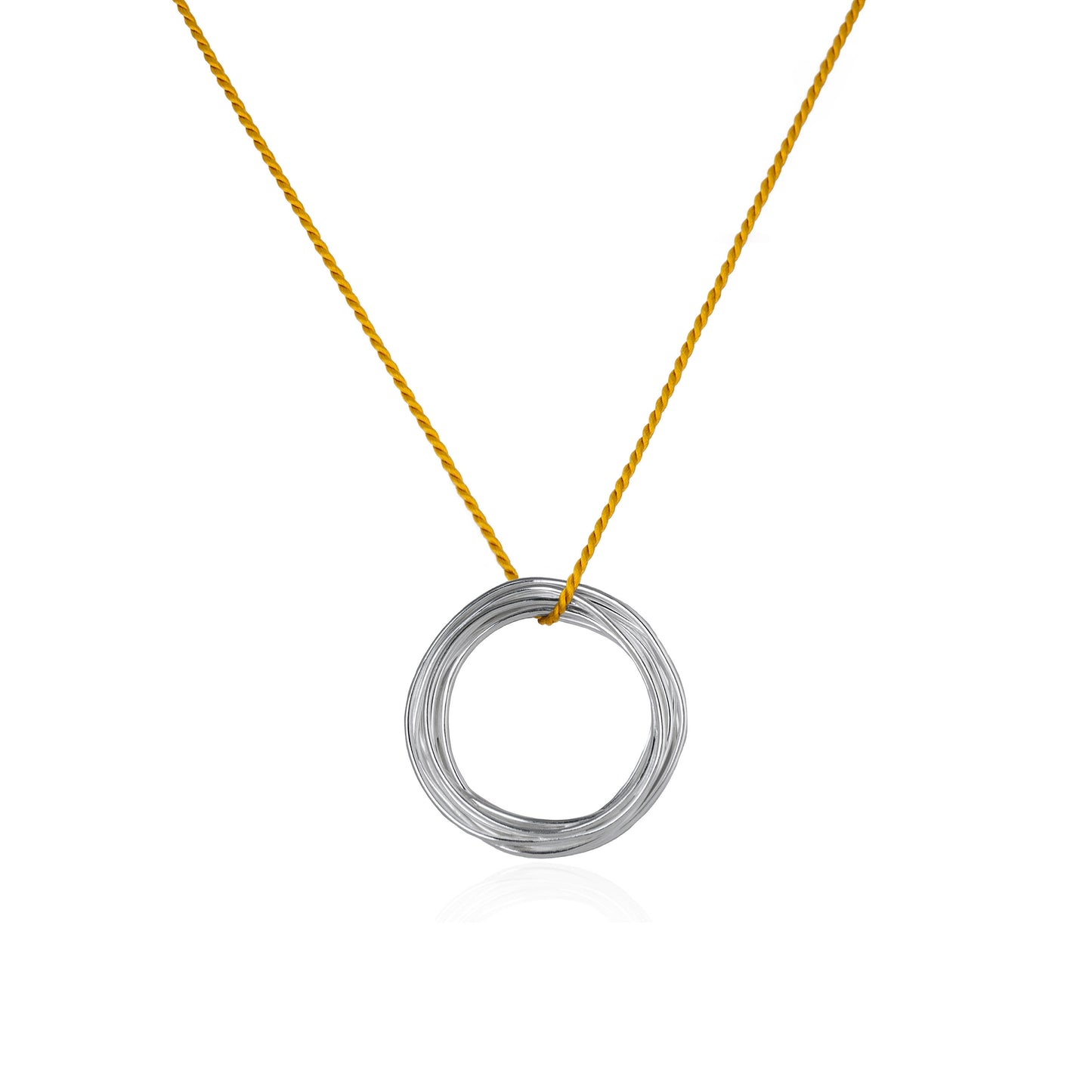 Continuous Circle Pendant on Mustard Silk Cord features a coiled wire pendant in Sterling Silver, handmade in Adelaide, South Australia by Melissa Gillespie