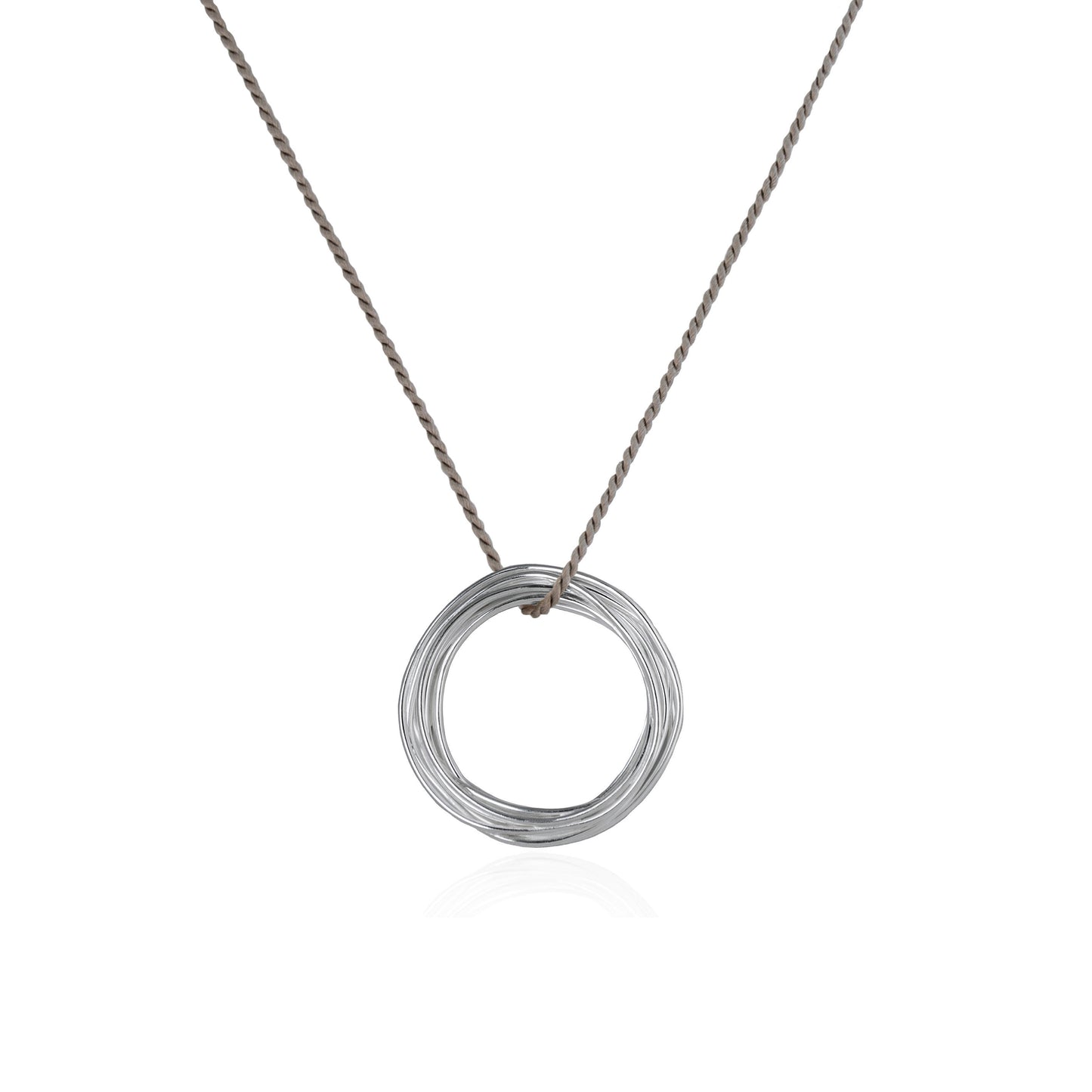 Continuous Circle Pendant on Grey Silk Cord features a coiled wire pendant in Sterling Silver, handmade in Adelaide, South Australia by Melissa Gillespie