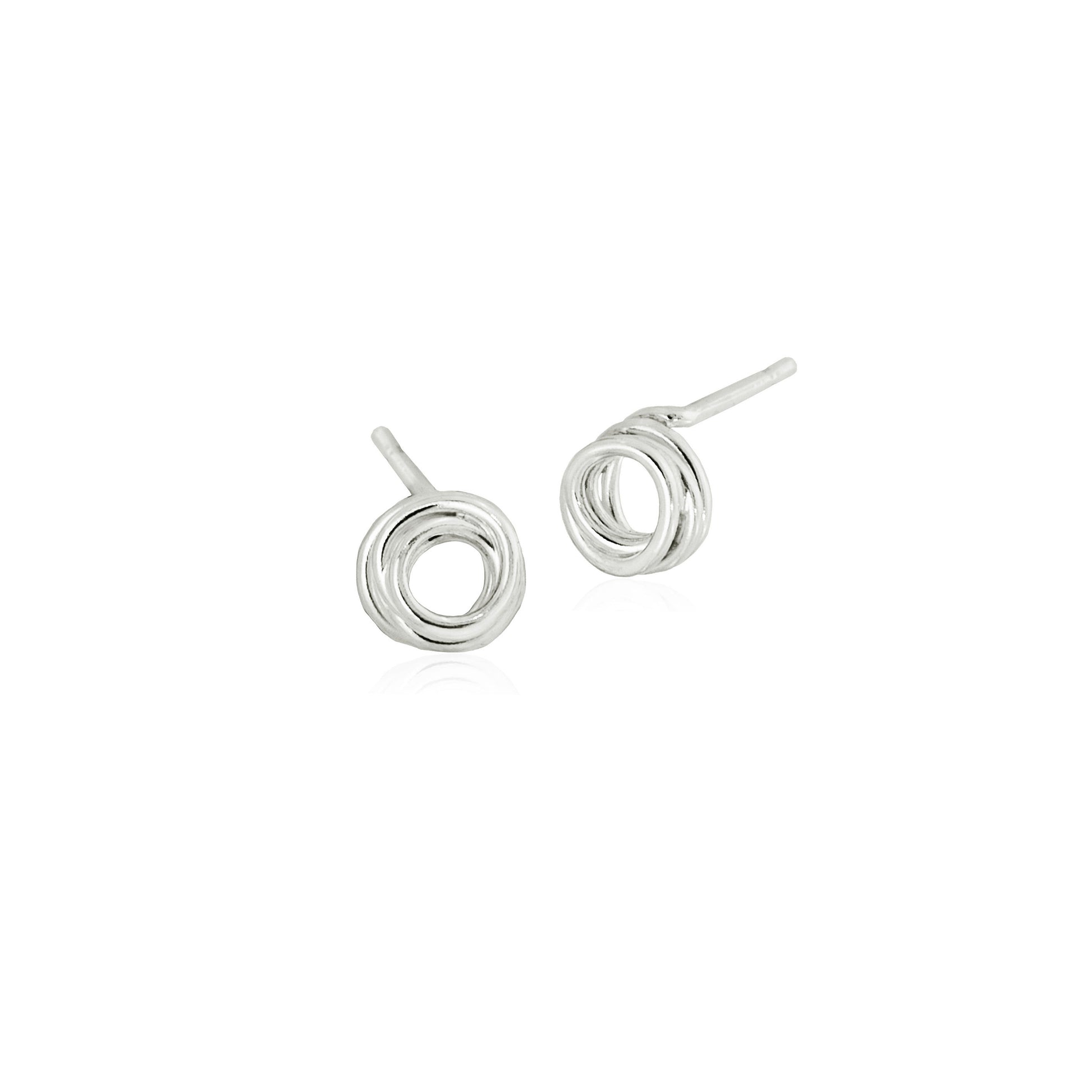 Small Sterling Silver Circular Coiled Wire Stud Earrings handmade in Adelaide, South Australia by Melissa Gillespie Jewellery