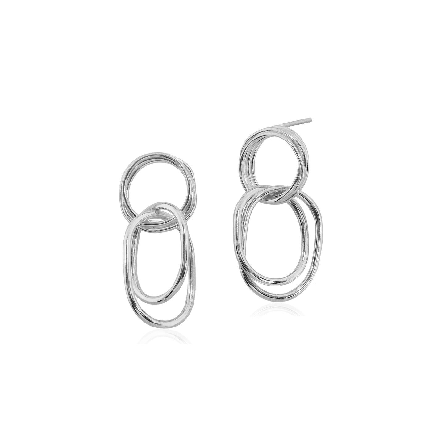 Small Sterling Silver Coiled Stud Earrings with interlocking wire dangles handmade in Adelaide, South Australia by Melissa Gillespie Jewellery