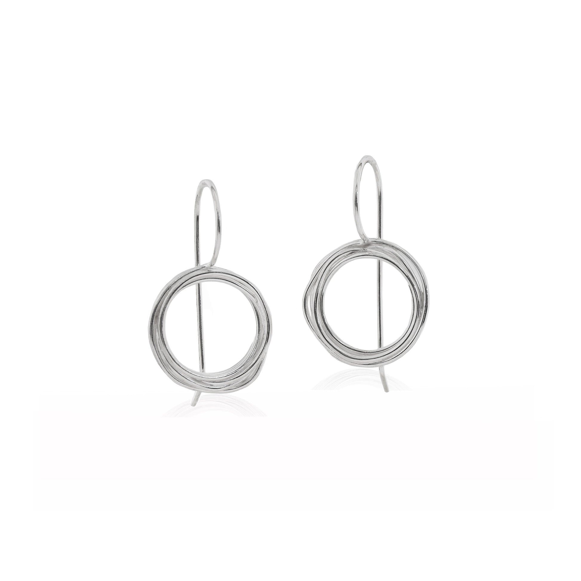 Small Circular Coiled wire Hook Earrings in Sterling Silver handmade in Adelaide, South Australia by Melissa Gillespie Jewellery