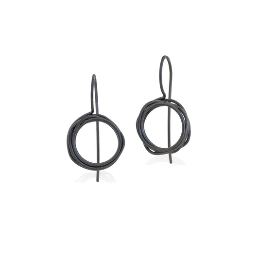 Small Circular Coiled wire Hook Earrings in Oxidized Sterling Silver handmade in Adelaide, South Australia by Melissa Gillespie Jewellery