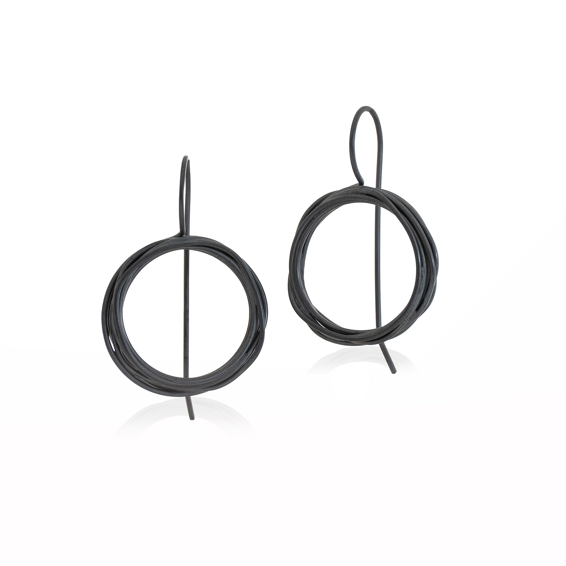 Large Circular Coiled wire Hook Earrings in Oxidized Sterling Silver handmade in Adelaide, South Australia by Melissa Gillespie Jewellery