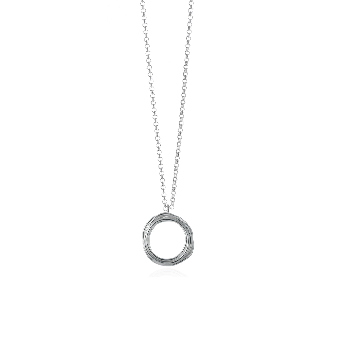 Small Sterling Silver Coiled Circle wire pendant on 45cm belcher style chain, handmade in Adelaide, South Australia by Melissa Gillespie Jewellery