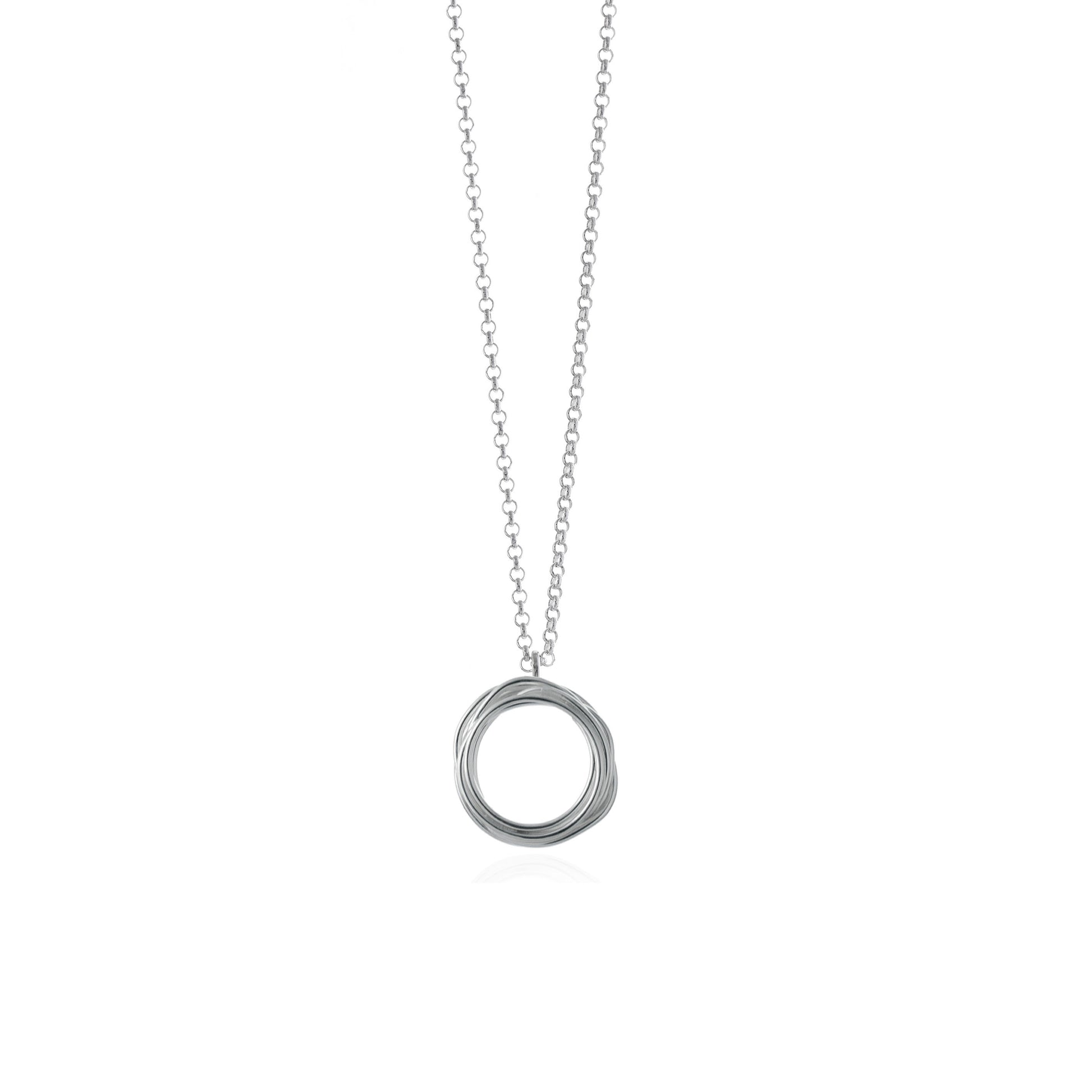 Small Sterling Silver Coiled Circle wire pendant on 45cm belcher style chain, handmade in Adelaide, South Australia by Melissa Gillespie Jewellery