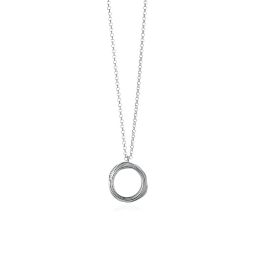 Small Sterling Silver Coiled Circle wire pendant on 45cm belcher style chain, handmade in Adelaide, South Australia by Melissa Gillespie Jewellery