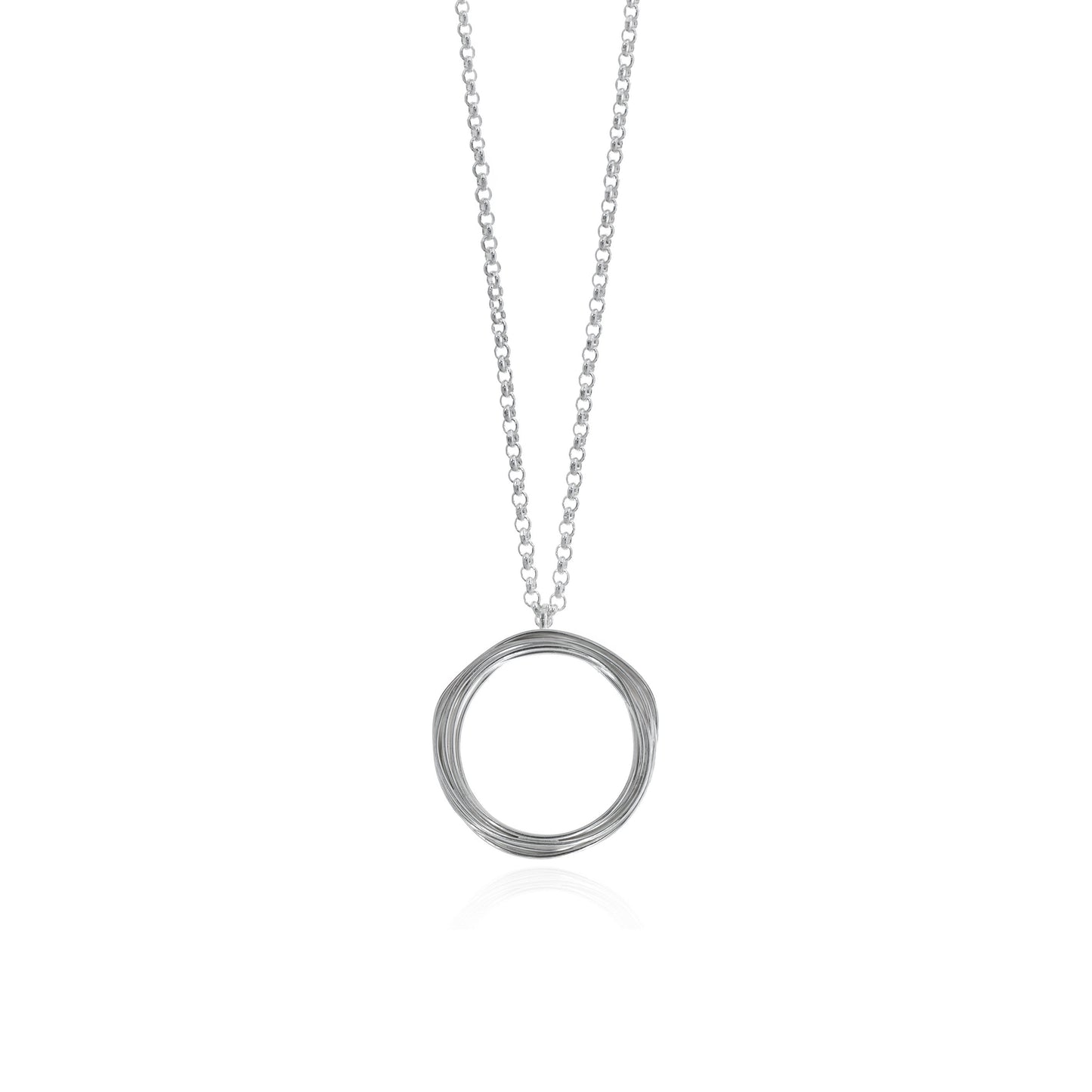 Medium Sterling Silver Coiled Circle wire pendant on 45cm belcher style chain, handmade in Adelaide, South Australia by Melissa Gillespie Jewellery