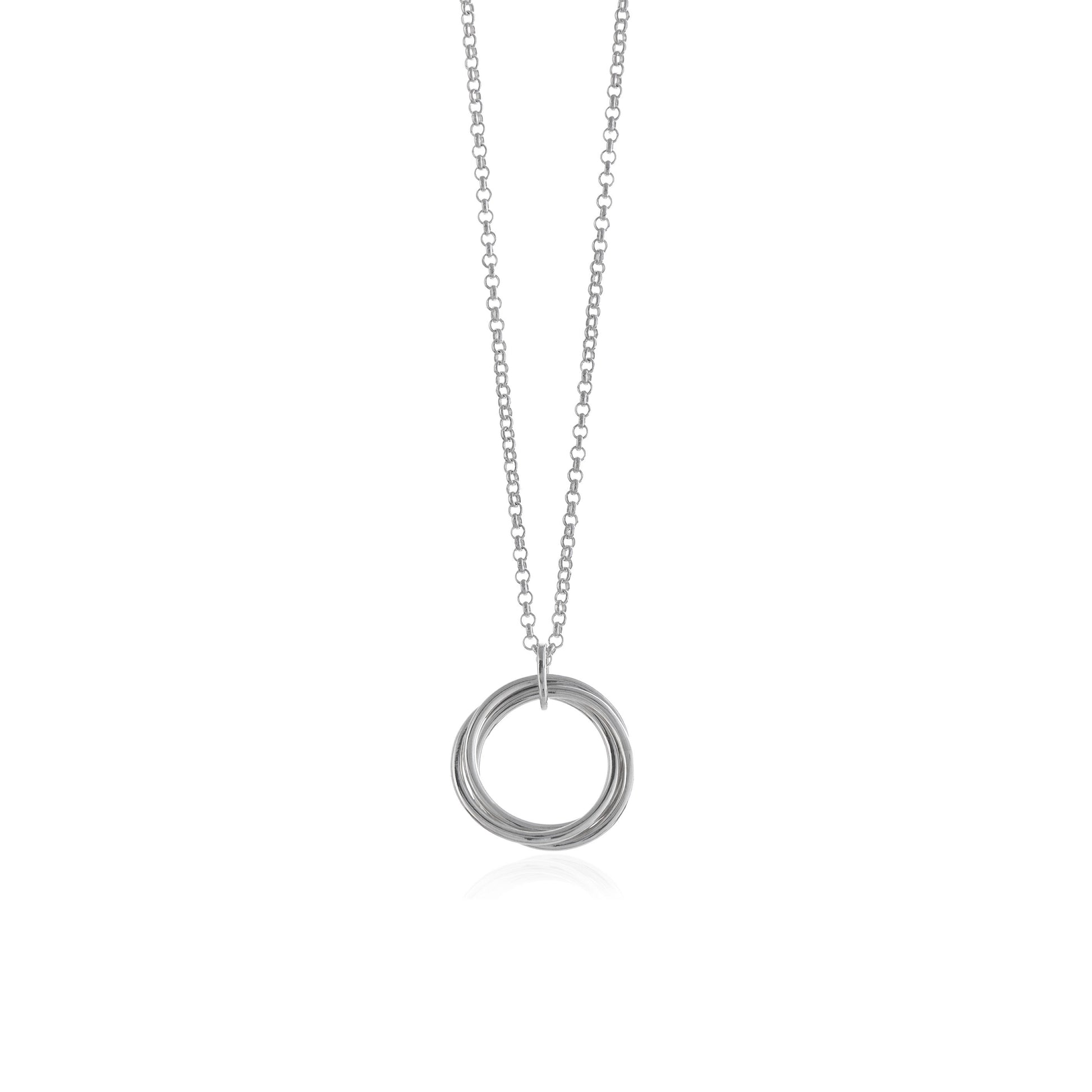 Tri Circle Pendant in Sterling Silver features three small rings joined together and suspended from a belcher style chain, handmade in Adelaide, South Australia by Melissa Gillespie Jewellery