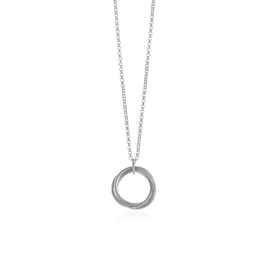 Tri Circle Pendant in Sterling Silver features three small rings joined together and suspended from a belcher style chain, handmade in Adelaide, South Australia by Melissa Gillespie Jewellery