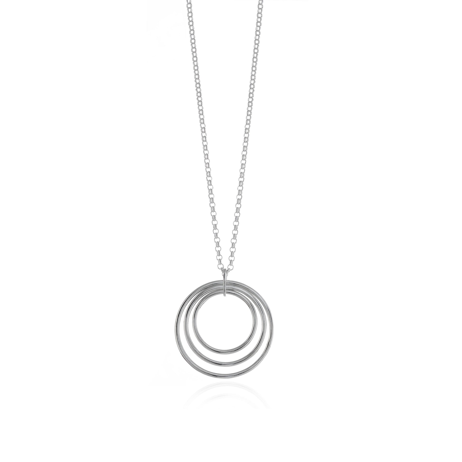 Open Tri Circle Pendant in Sterling Silver features three wire rings that hang inside each other on a belcher style chain, handmade in Adelaide, South Australia by Melissa Gillespie Jewellery