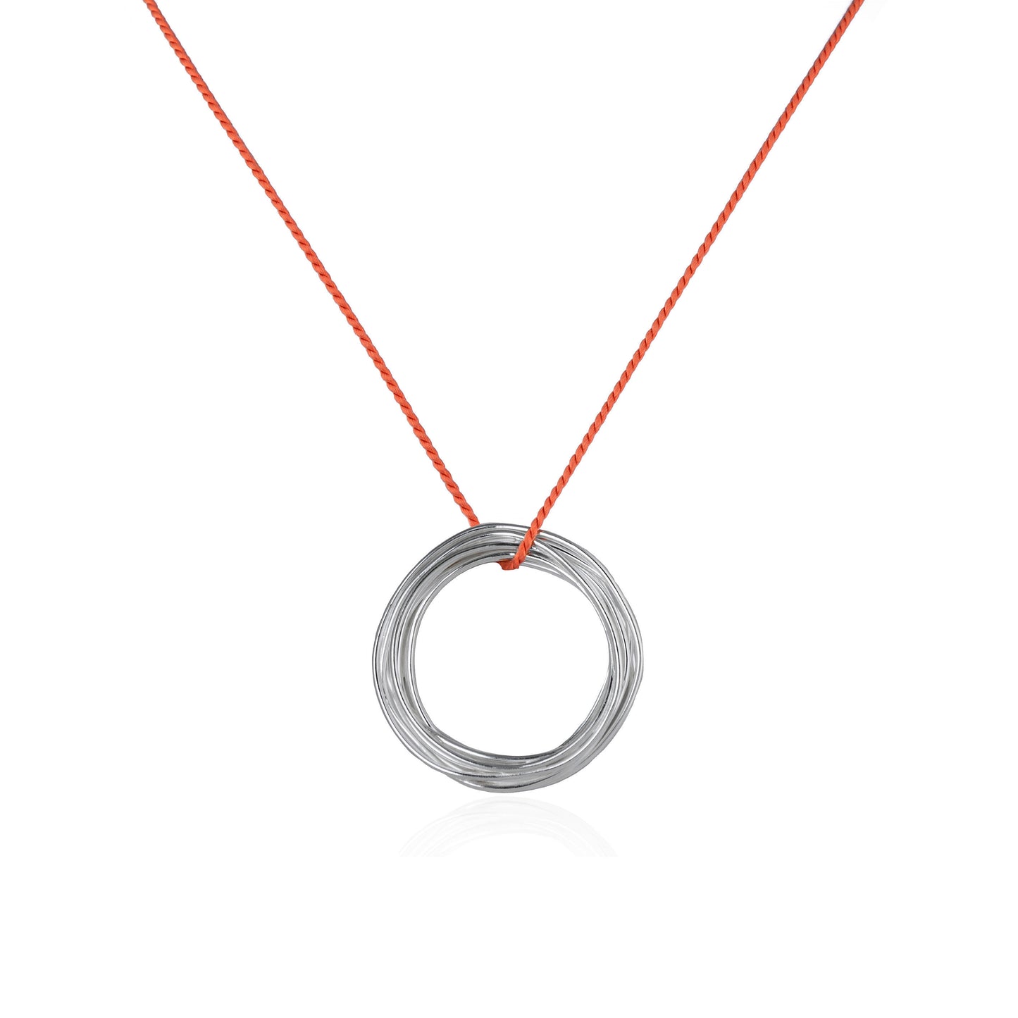 Continuous Circle Pendant on Orange Silk Cord features a coiled wire pendant in Sterling Silver, handmade in Adelaide, South Australia by Melissa Gillespie 