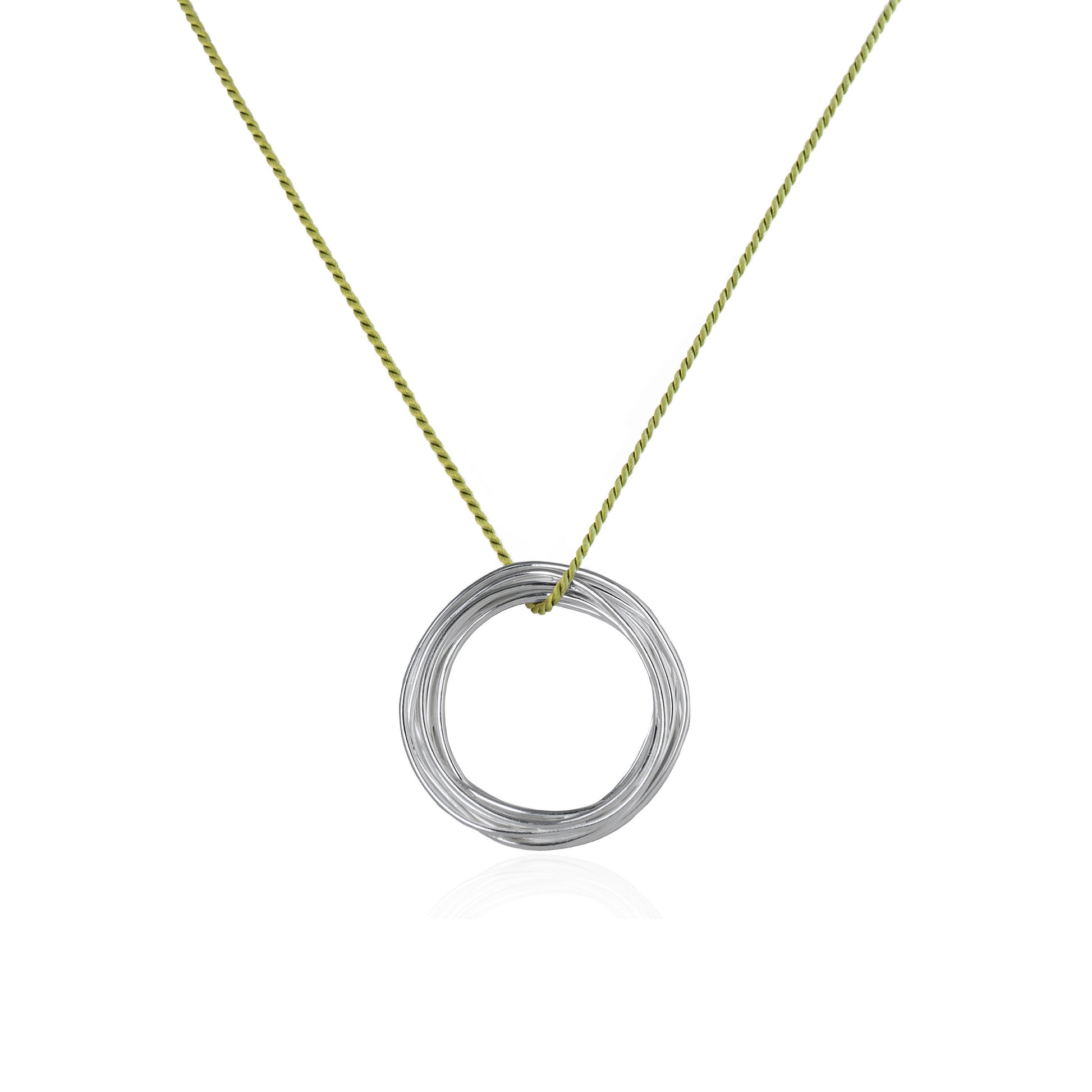 Continuous Circle Pendant on Green Silk Cord features a coiled wire pendant in Sterling Silver, handmade in Adelaide, South Australia by Melissa Gillespie 