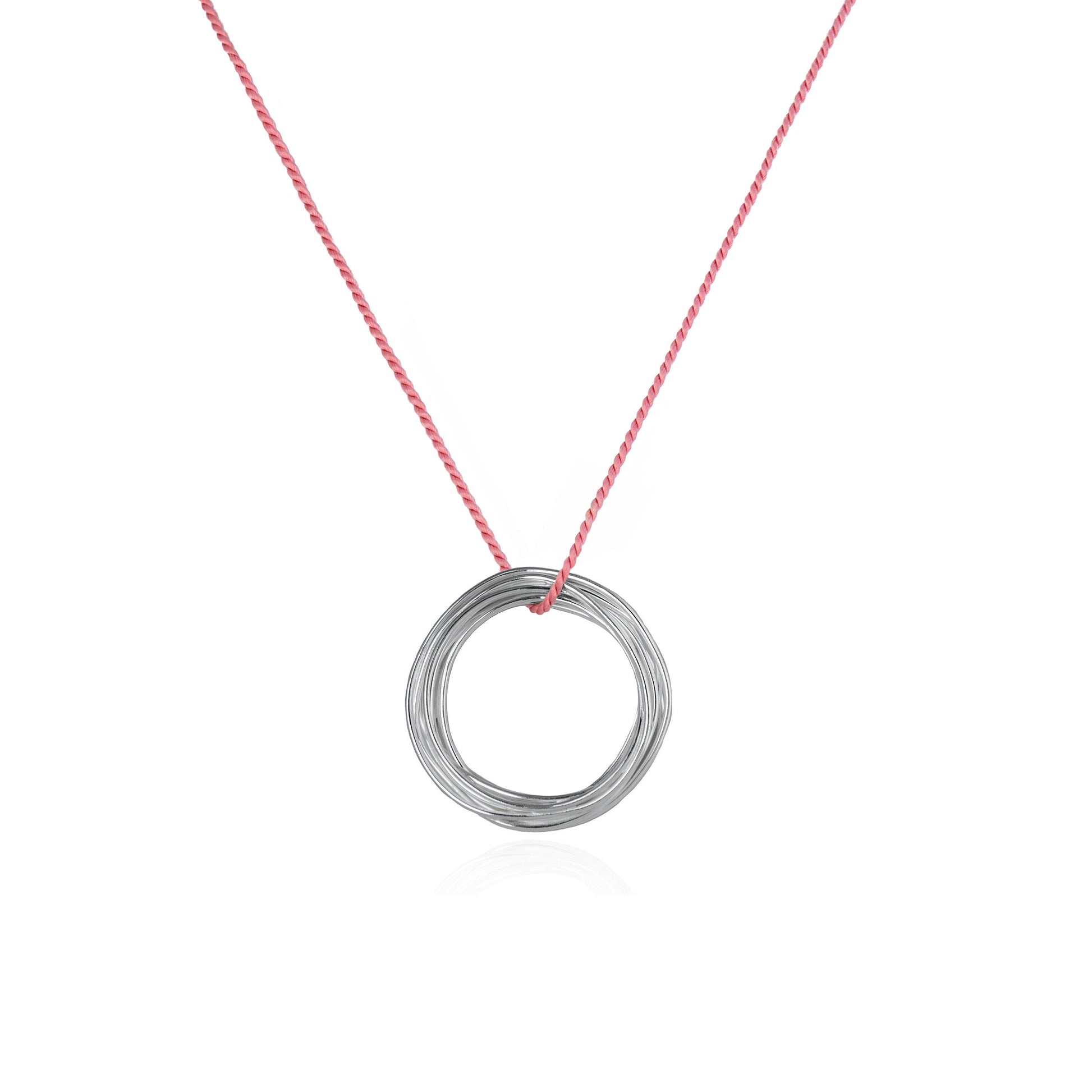 Continuous Circle Pendant on Pink Silk Cord features a coiled wire pendant in Sterling Silver, handmade in Adelaide, South Australia by Melissa Gillespie 