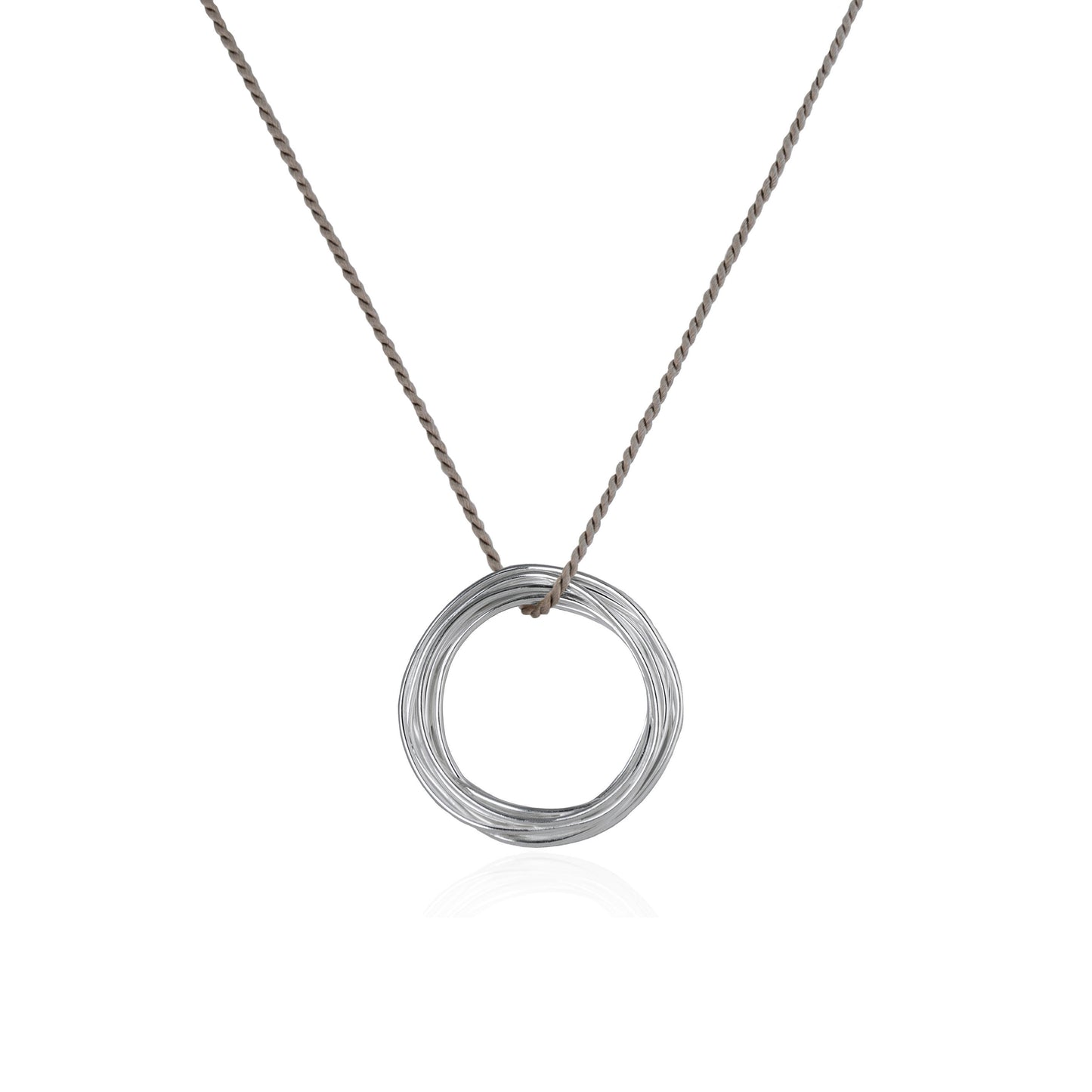 Continuous Circle Pendant on Grey Silk Cord features a coiled wire pendant in Sterling Silver, handmade in Adelaide, South Australia by Melissa Gillespie 