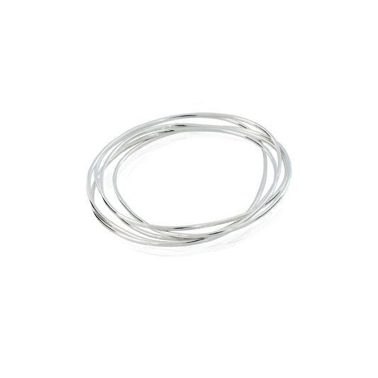 Continuous Circle Bangles featuring five interlocking sterling silver round wire bangles handmade in Adelaide, South Australia by Melissa Gillespie Jewellery